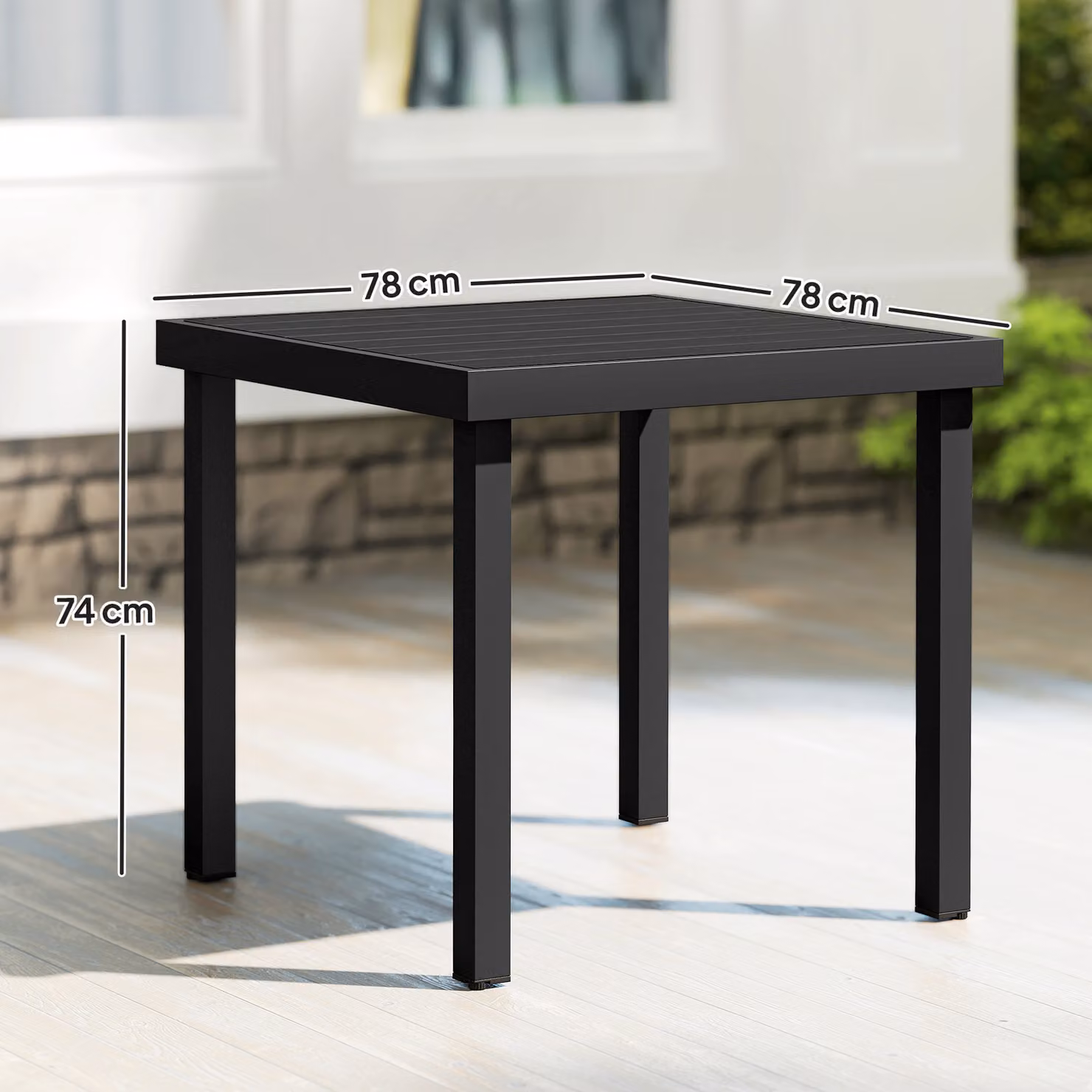 Outsunny Square Garden Dining Table for 4 People with Powder Coated Aluminium Legs, Black – 3
