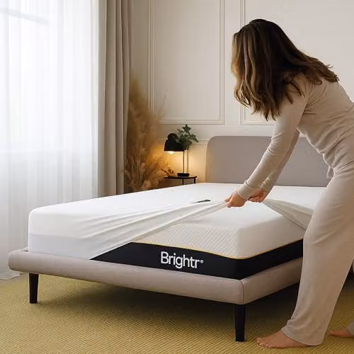 Brightr Waterproof Mattress Protector, White, W/D/H: 120 x 190 x 35 cm