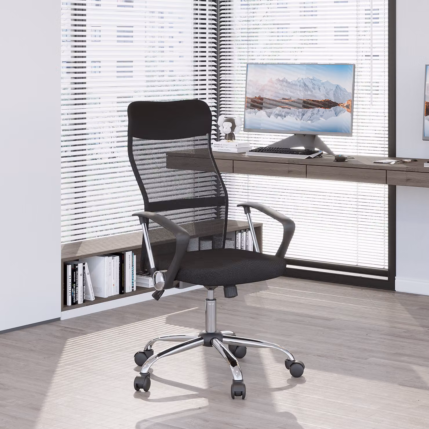 HOMCOM Ergonomic Black Mesh Office Chair with Adjustable Height, Tilt Function and Swivel Base – 2
