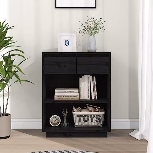 vidaXL Premium Console Cabinet in Black Solid Pinewood, W/D/H: 60 x 34 x 75 cm – 2