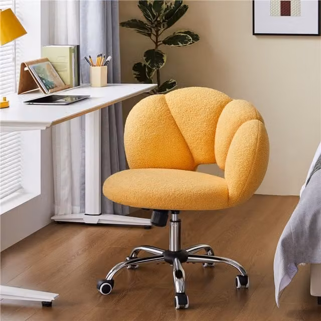 Yaheetech Modern Yellow Bouclé Task Chair with 360 Degree Swivel and Castors