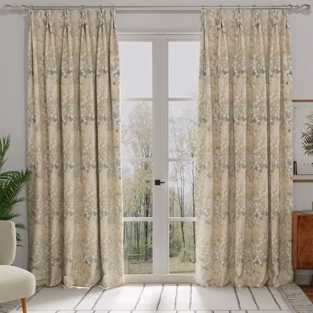 ANTE DECOR Lunaria Made to Measure Blackout Cotton Fabric Panel Curtain in Peach Fuzz and Beige with Floral Nature Design