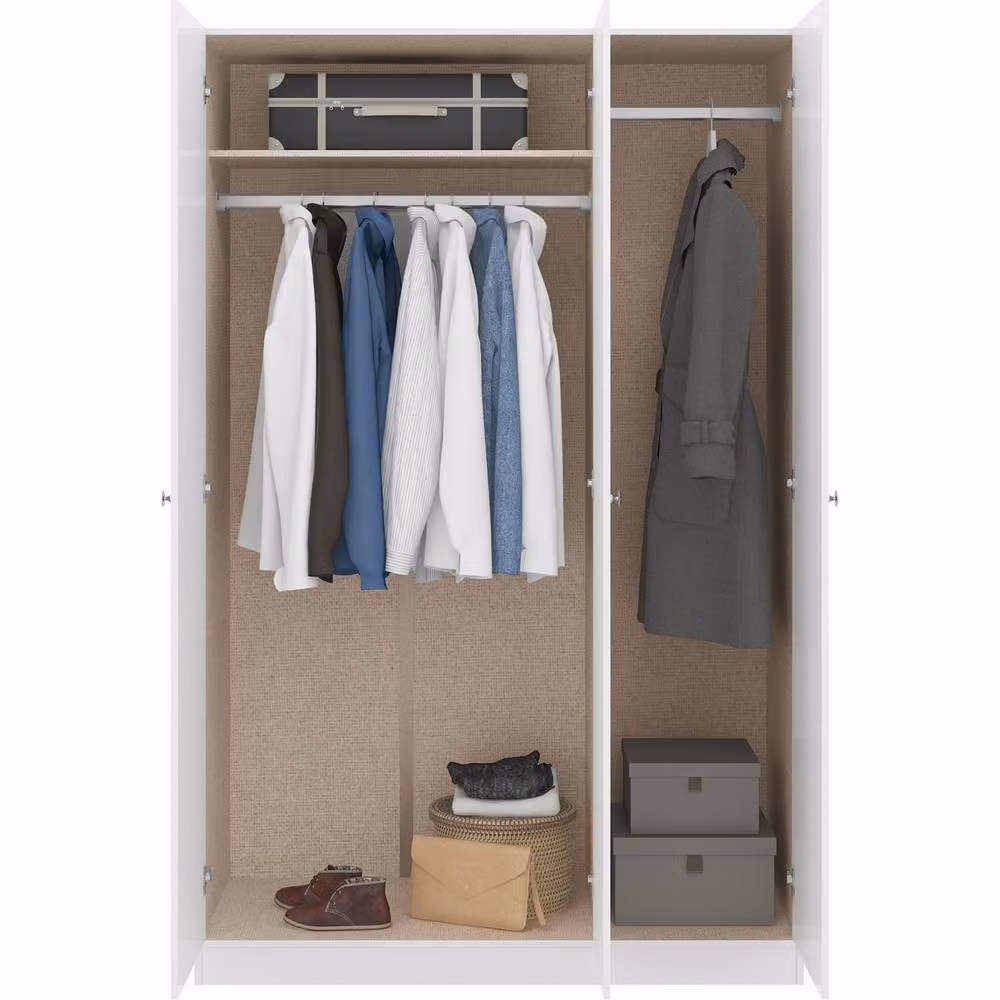 Seconique Denver 3 Door Wardrobe in White Glossy Finish – 3