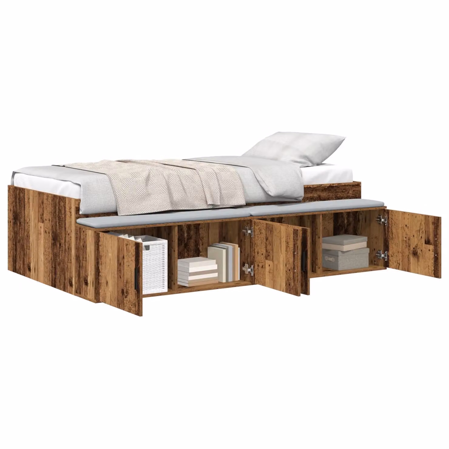 Berkfield Home Storage Bed Frame in Brown Old Wood, W/D/H: 90 x 200 cm – 2