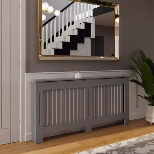 FWStyle Grey Vertical Slat Large Radiator Cover Shelf Cabinet W/H/D: 152 x 82.3 x 19 cm – 2