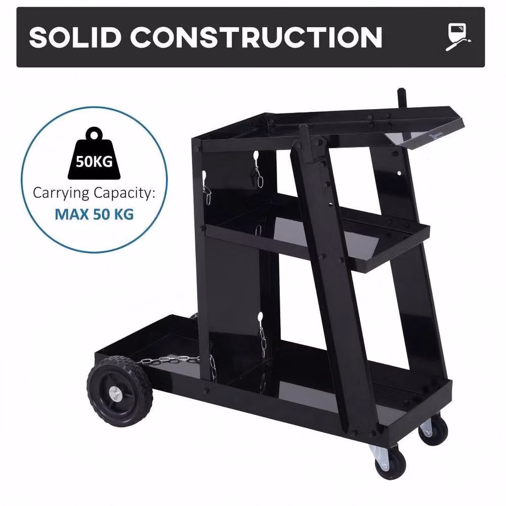 STILVORA Black Steel Rollable Welder Trolley with Worktop W/D/H: 71 x 50 x 39 cm – 6