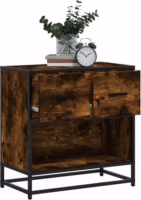 Berkfield Home Bedside Cabinet in Smoked Oak and Brown, W/D/H: 60 x 31 x 60 cm – 1