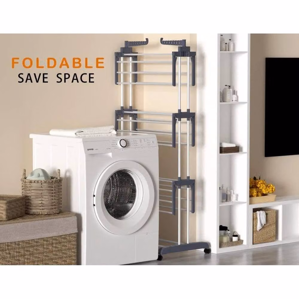 Kelvenix Heavy Duty Folding Clothes Airer in Grey for Indoor and Outdoor Laundry Drying – 2