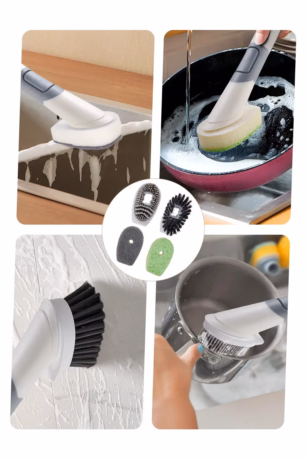 Living and Home 4 in 1 Dish Brush with Detergent Dispenser, White – 4