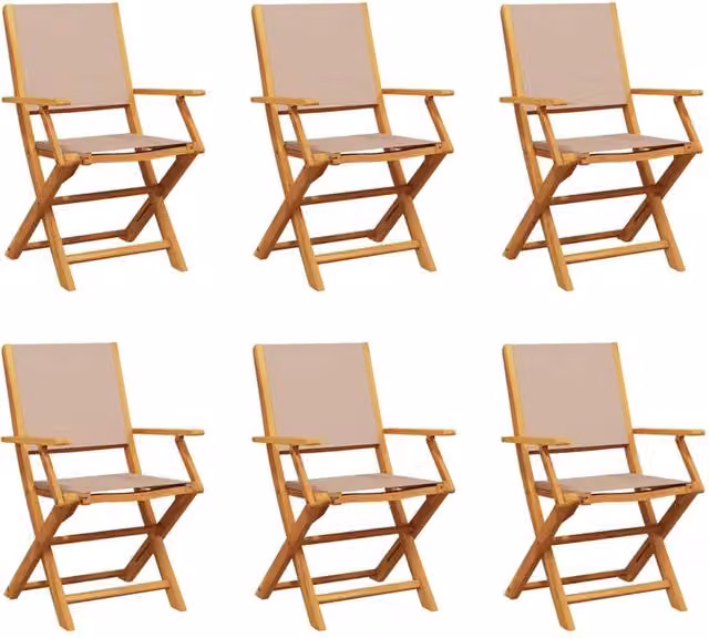 Berkfield Home Set of 6 Folding Garden Chairs in Taupe Fabric and Acacia Wood