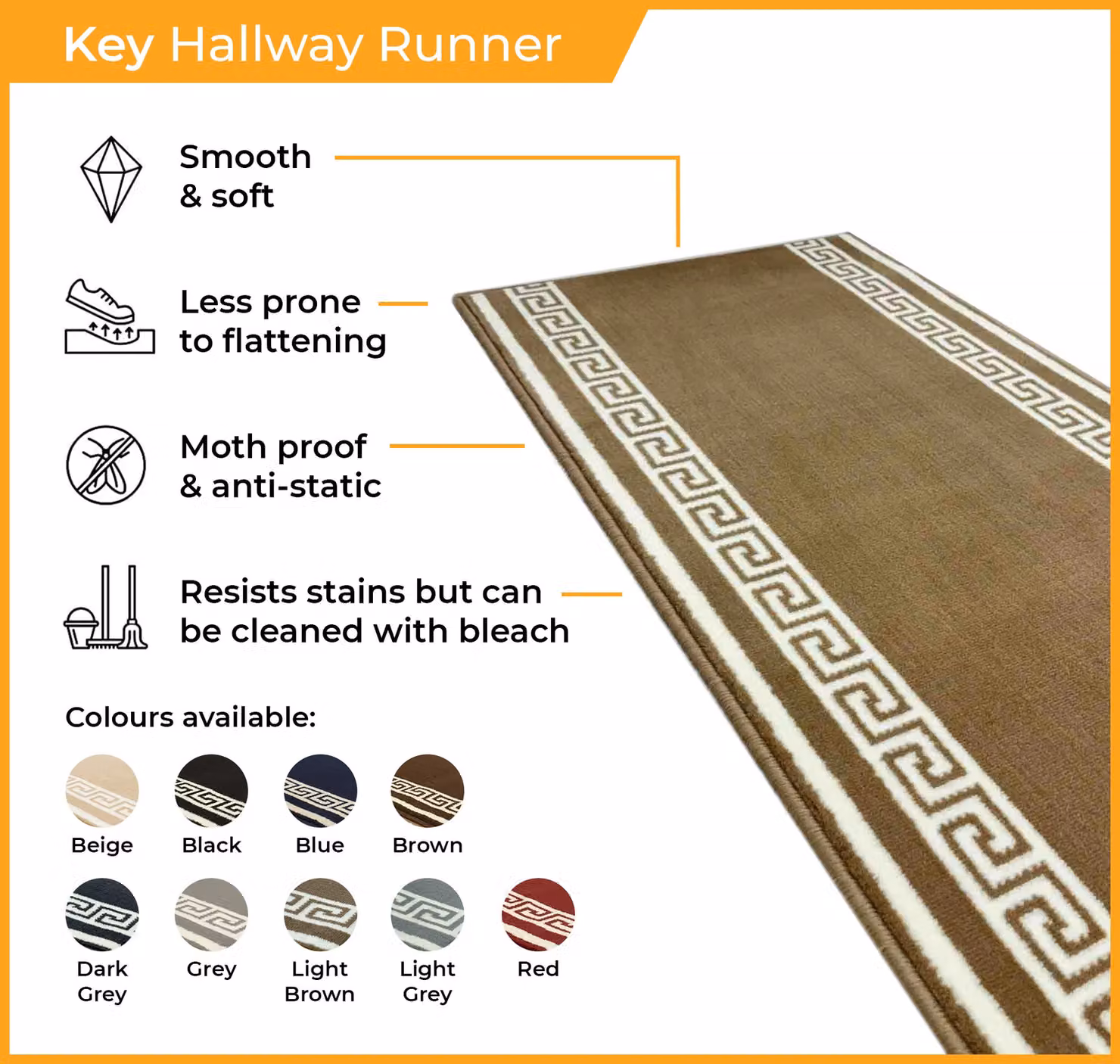 runrug Key Hallway Runner Rug, Grey, W: 80 cm, L: 270 cm – 4