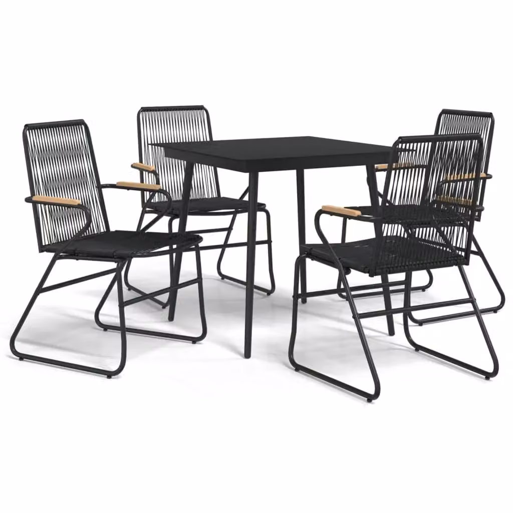 Berkfield Home 5 Piece Garden Dining Set in Black PVC Rattan and Steel – 2