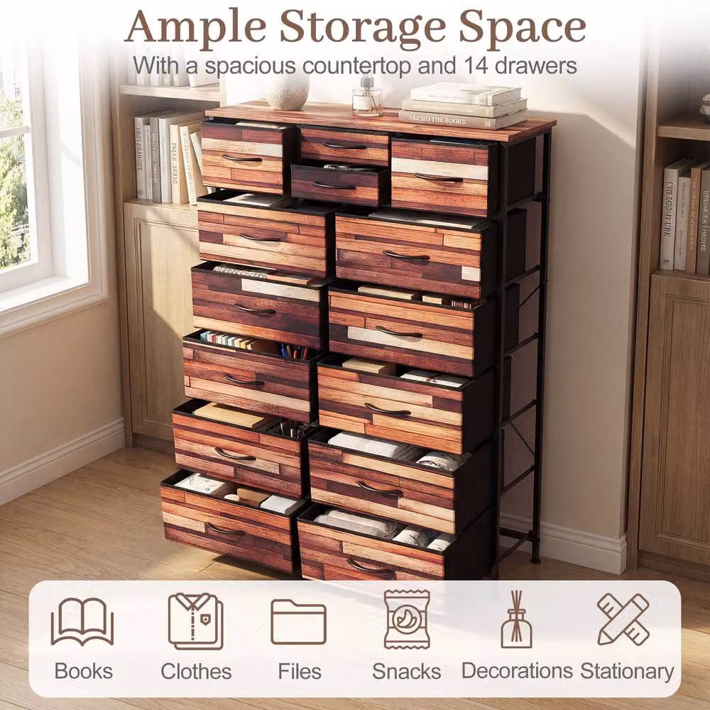 Costway 14-Drawer Storage Chest Dresser with Fabric Drawers in Brown – 5