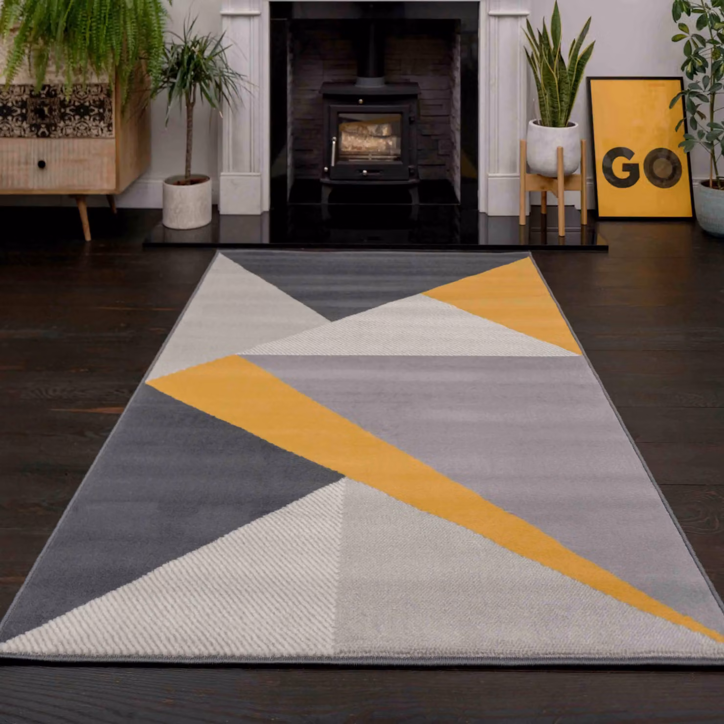 Kukoon Geometric Living Area Rug in Yellow and Grey, W: 120 cm, L: 170 cm – 2