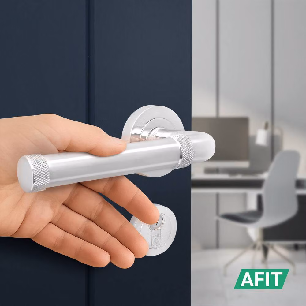 AFIT Chrome Fire Door Handle Euro Lock Thumbturn Cylinder Set with Hinges in Silver, W/D/H: 15 x 15 x 1.5 cm – 4