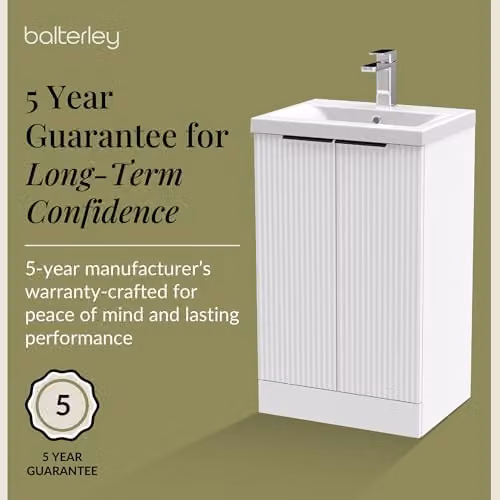 Balterley White Floor Standing Bathroom Vanity Unit with Basin and Soft Close Fluted 2 Door, W/D/H: 51.0 x 39.0 x 85.0 cm – 3