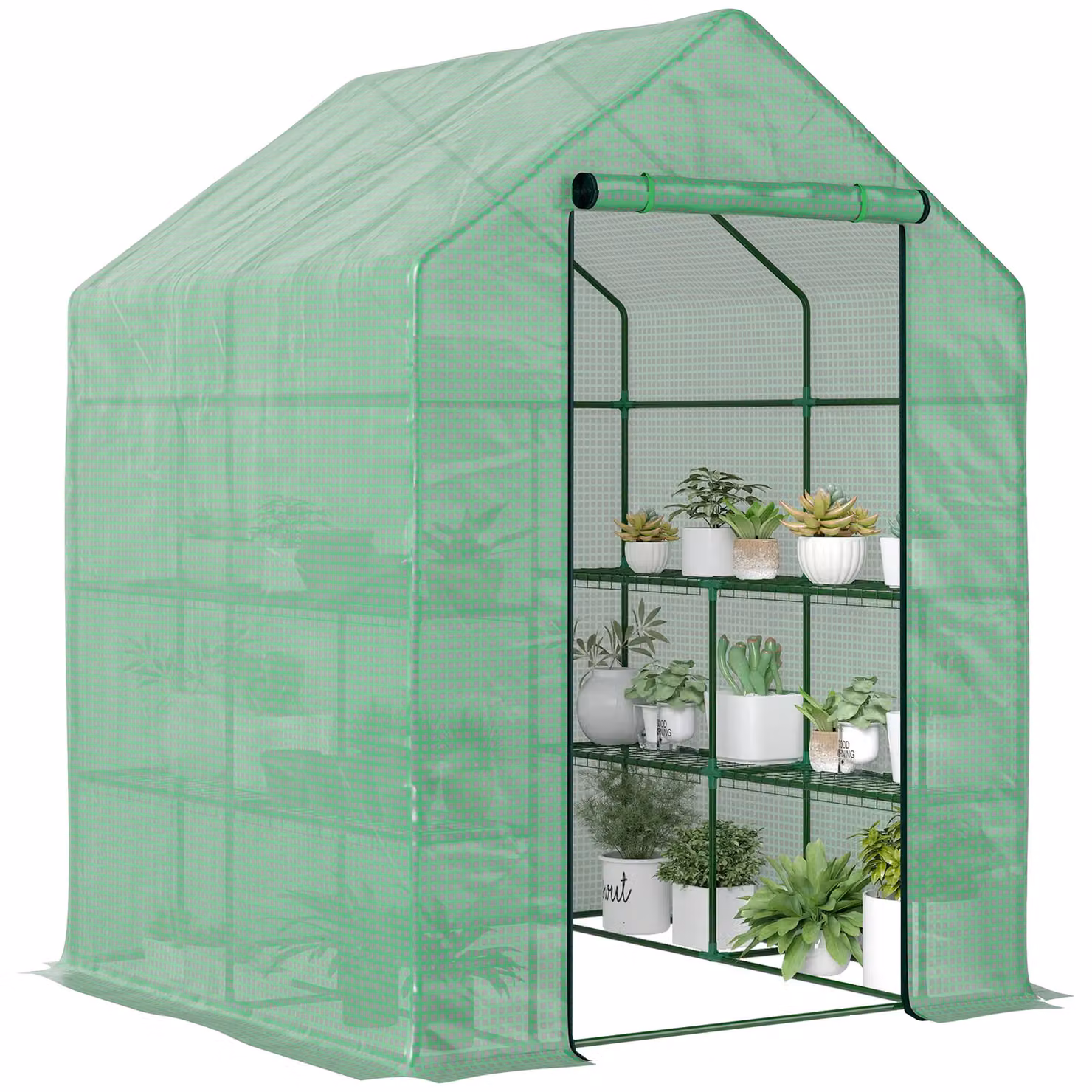 OUTSUNNY Walk-in Garden Greenhouse Grow House in Bright Green, W/D/H: 138.0 x 143.0 x 190.0 cm – 2