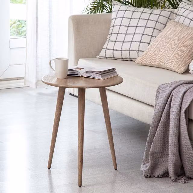 MH London Judy Round Solid Wood End Table in Greige