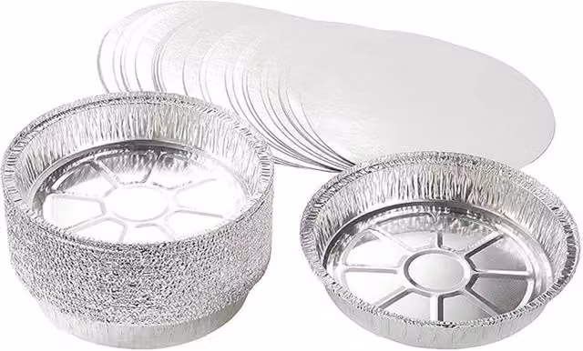 ECONX Silver Uncoated Round Disposable Aluminium Foil Trays with Lids, Pack of 100