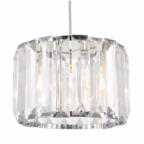 Happy Homewares Contemporary Easy Fit Chrome Pendant Shade with Transparent Rectangular Rods, Diameter: 25 cm – 1