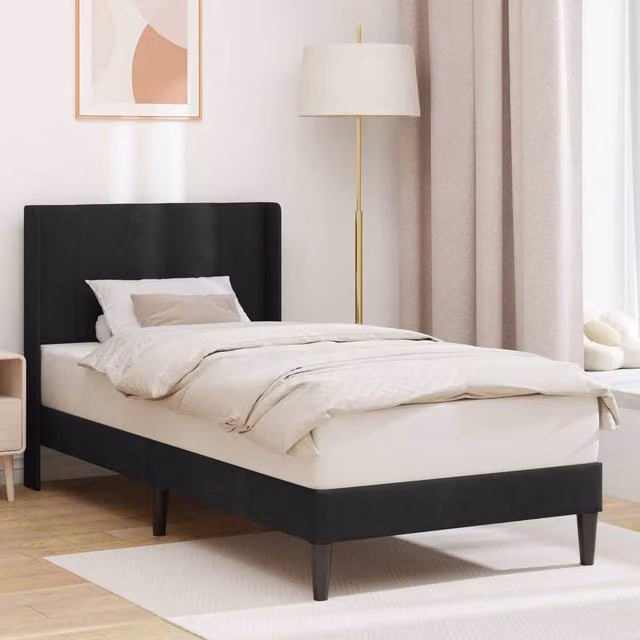 Berkfield Home Modern Velvet Bed Frame with Headboard in Black, W/D/H: 90 x 190 cm