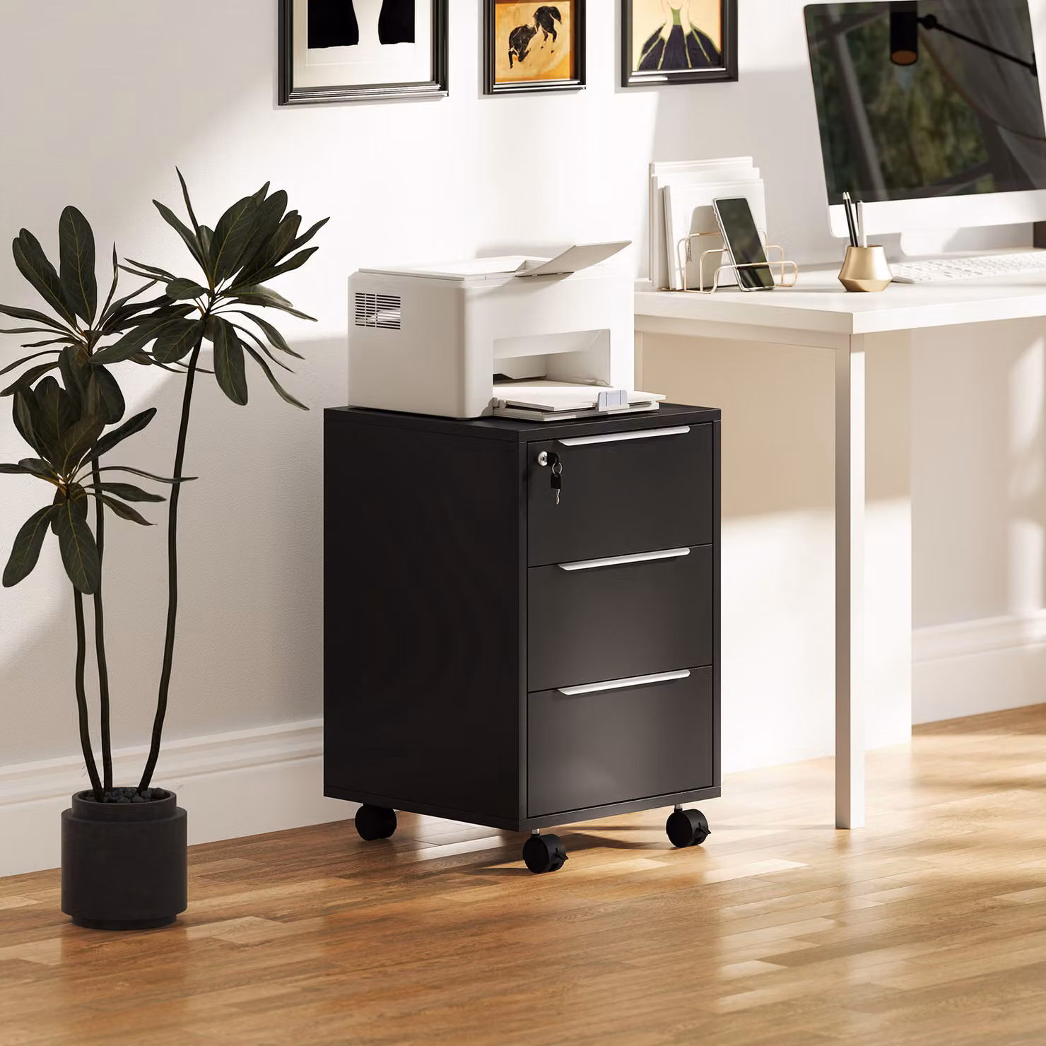 HOMCOM Three-Drawer Locking Filing Cabinet in Black – 2