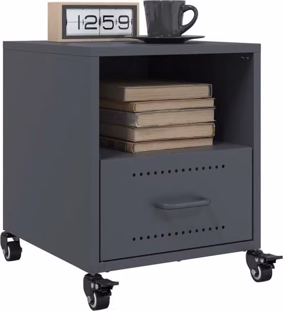 Berkfield Home Set of 2 Anthracite and Black Steel Bedside Cabinets, W/D/H: 36 x 39 x 43.5 cm