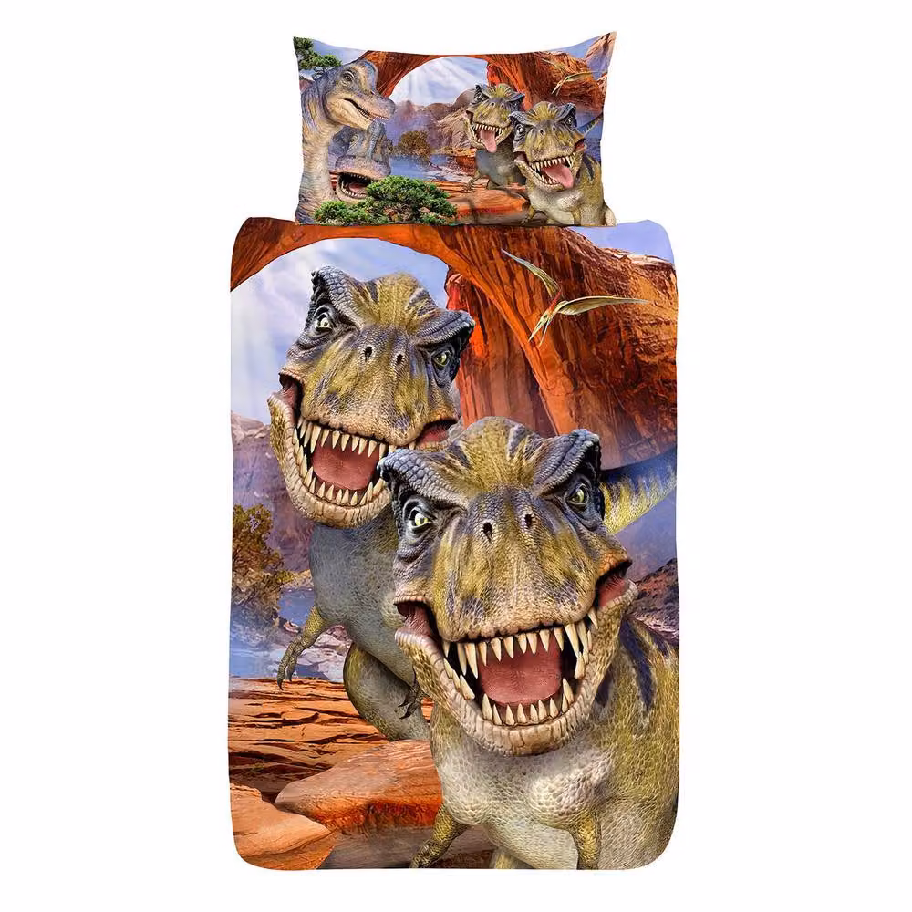 Selfies Reversible Dinosaur Graphic Duvet Set and Pillowcase, Multicolour, Single, W: 90 cm, L: 200 cm – 2