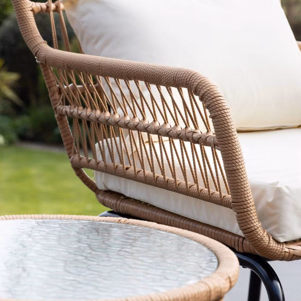 Rosewood & Stone Home Stourhead 3 Piece Patio Set in Beige and Natural Sheesham Wood – 2