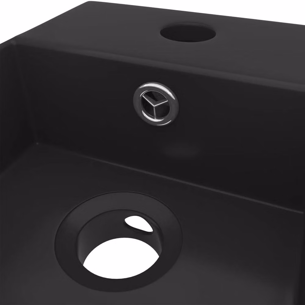 Berkfield Home Rectangular Ceramic Countertop Bathroom Sink with Overflow in Matt Black – 4