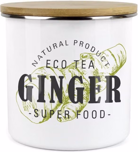 Purely Home Green Label Herbs Storage Canister - Ginger - White and Green Enamel Metal