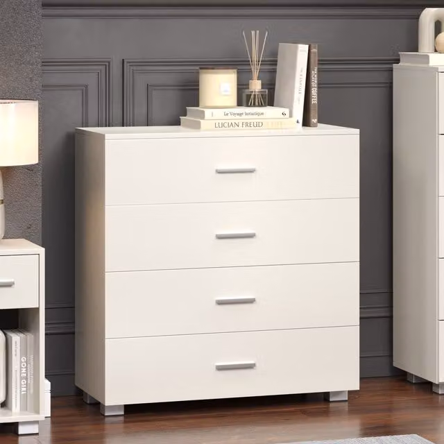Core Products Lido 4 Drawer White Gloss Chest of Drawers with Silver Handles W/D/H: 80 x 40 x 84 cm – 2