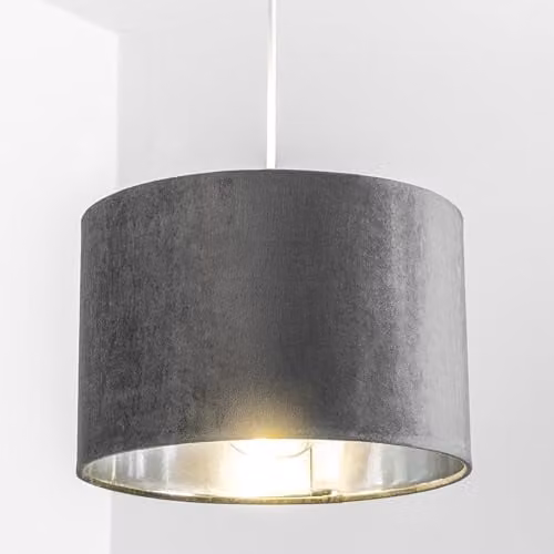 CGC Lighting Nila Modern Grey Velvet Drum Lamp Shade with Silver Inner, Diameter: 30 cm