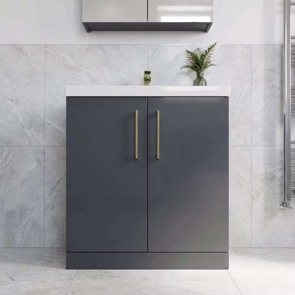 Balterley Contemporary 2-Door Bathroom Floor Vanity Unit with Basin, Dark Grey, Width: 80 cm – 3