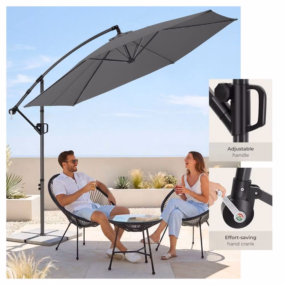 tectake Grey Cantilever Parasol with 360 Degree Rotation and Tilting Function, W/D/H: 300 x 300 x 300 cm – 3