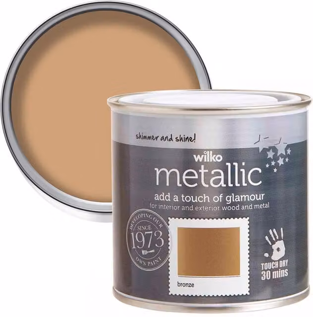 wilko Quick Drying Opaque Metallic Paint for Wood and Metal, Bronze, 250ml