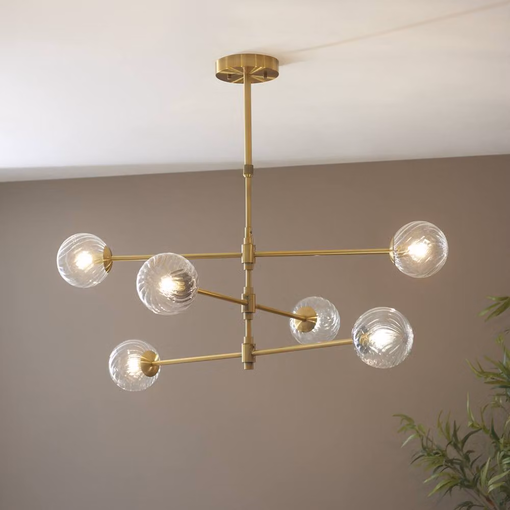Netlighting Rome Multi Arm Pendant Light in Gold and Transparent Glass with 6 x 3.2W G9 LED Bulbs – 2