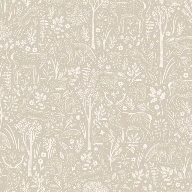 Grandeco Woodland Animals Nature Textured Vinyl Wallpaper in Beige