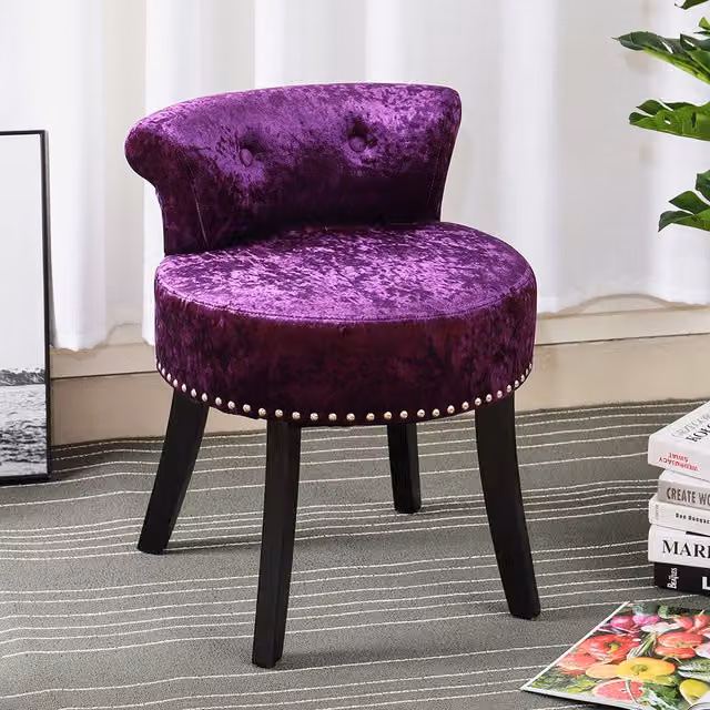 Livingandhome Modern Purple Velvet Upholstered Dressing Table Chair with Wood Frame