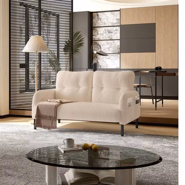 Direct Wicker Corduroy Two-Seater Sofa in Beige Velvet Fabric