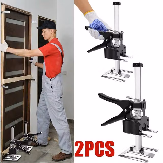 VOGREX 2-Piece Steel Door Cabinet Jack Lifter Hand Lifting Tool in Black – 1