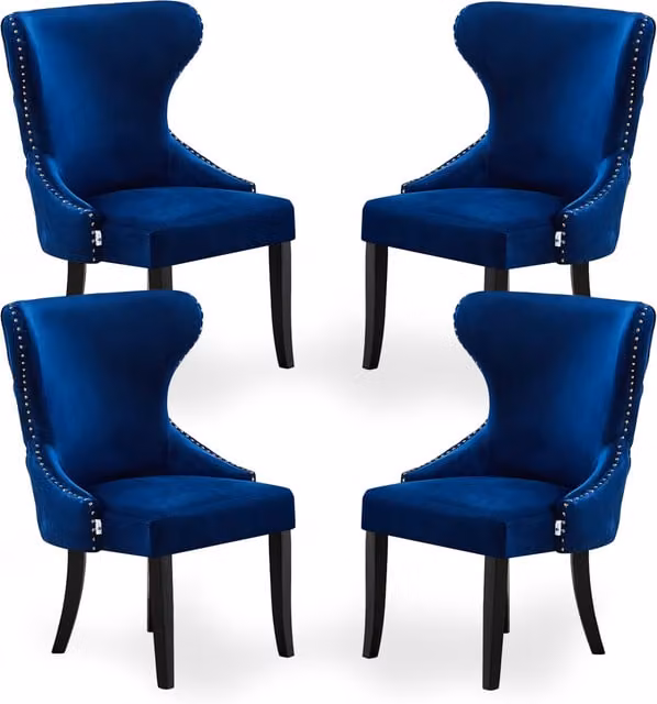 Life Interiors Mayfair LUX Velvet Dining Chairs Set of 4, Blue