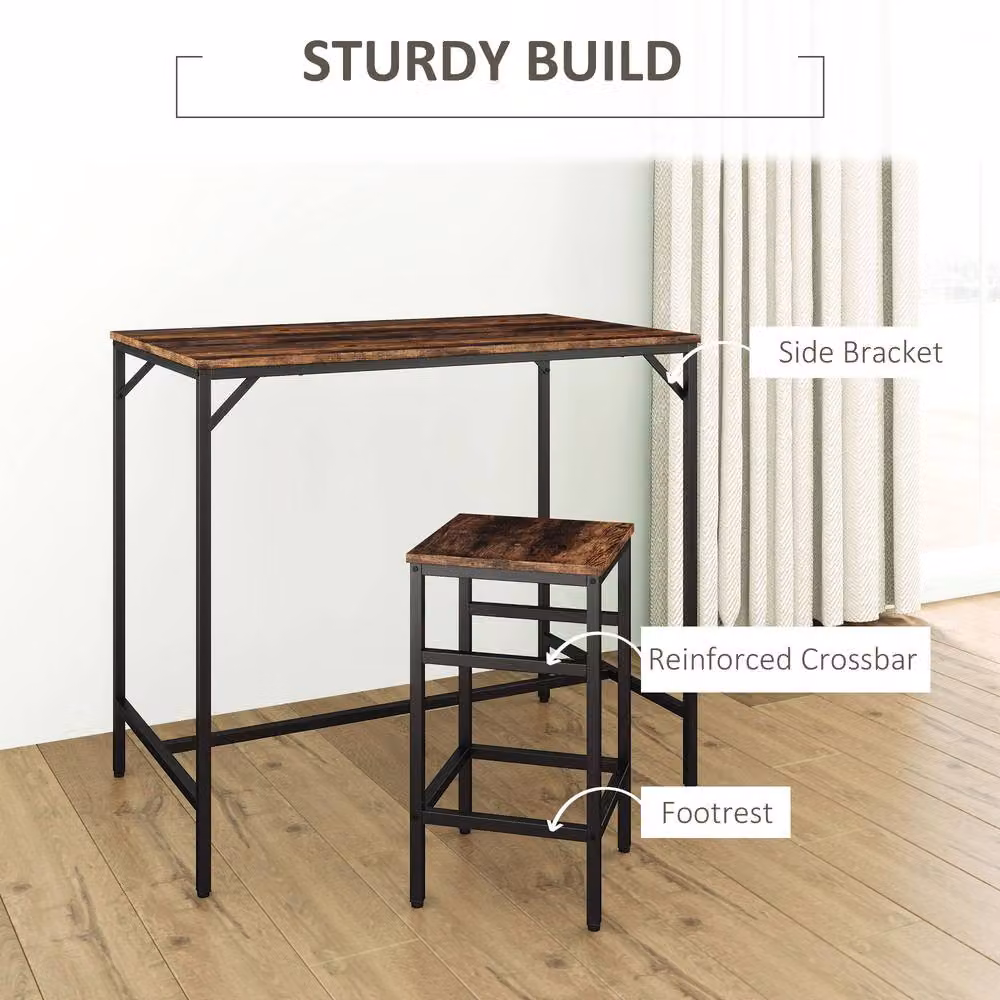 STILVORA Industrial Bar Table Set with 4 Stools in Brown MDF and Wood – 6