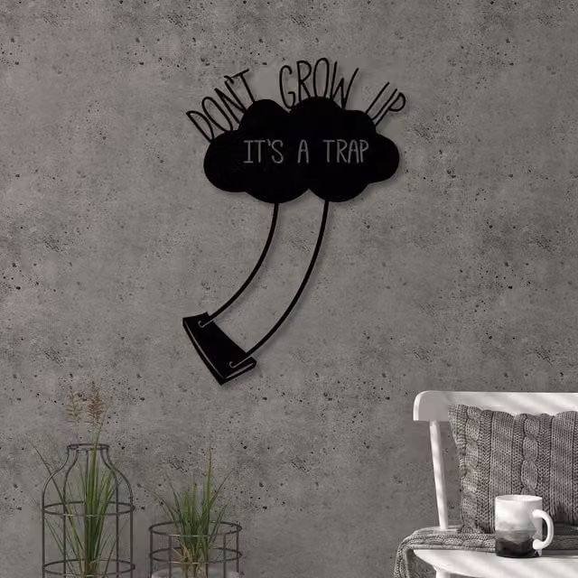 Decortie Don't Grow Up Metal Typography Wall Art, Black