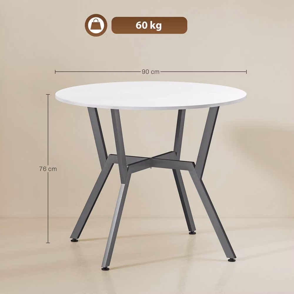 HOMCOM Round White Kitchen and Dining Table with Black Metal Legs – 3