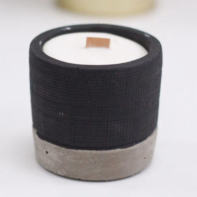 KDMK Black Pot Brandy Butter Concrete Tealight Candle with Wooden Wick