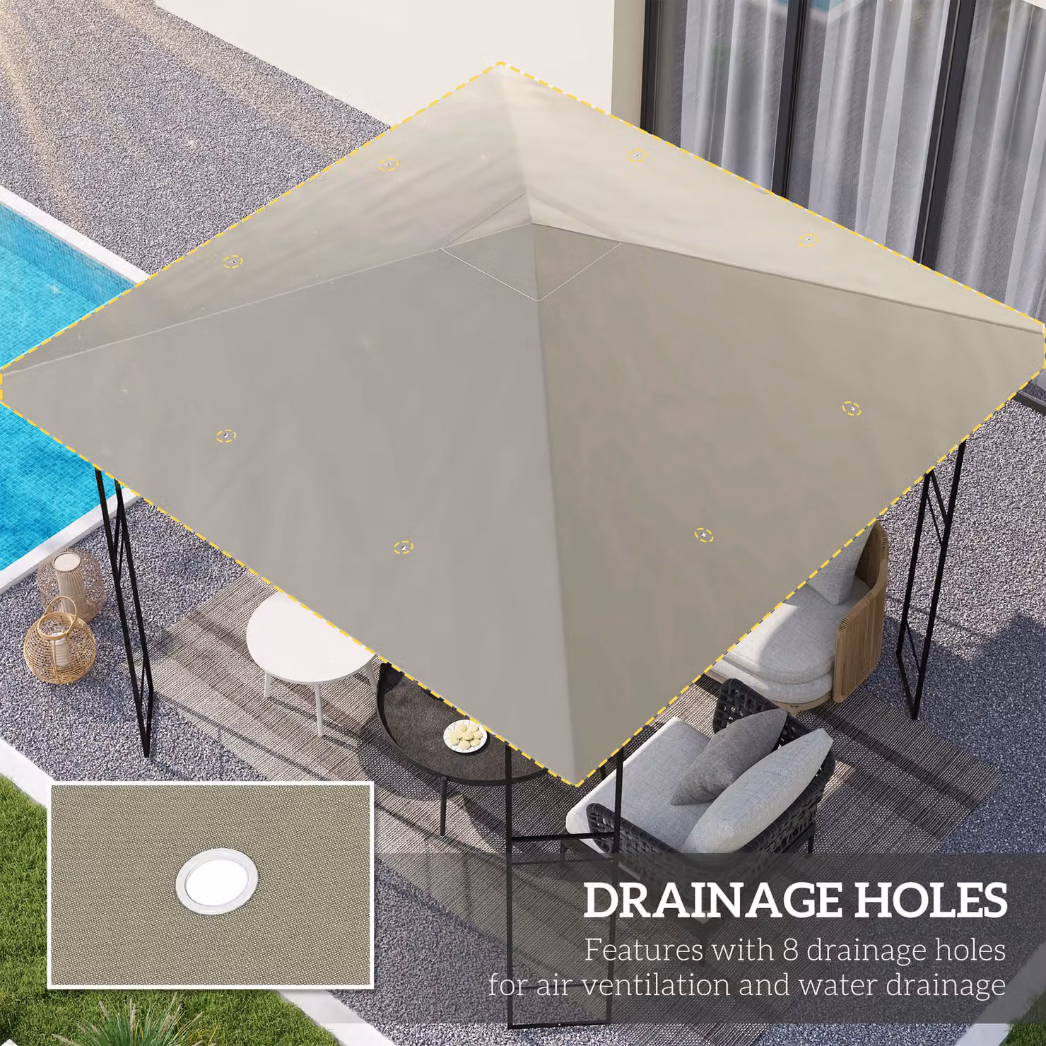 Outsunny Grey Polyester Gazebo Canopy Replacement for 01-0867, W x D: 300 x 300 cm, UPF 50+ – 3