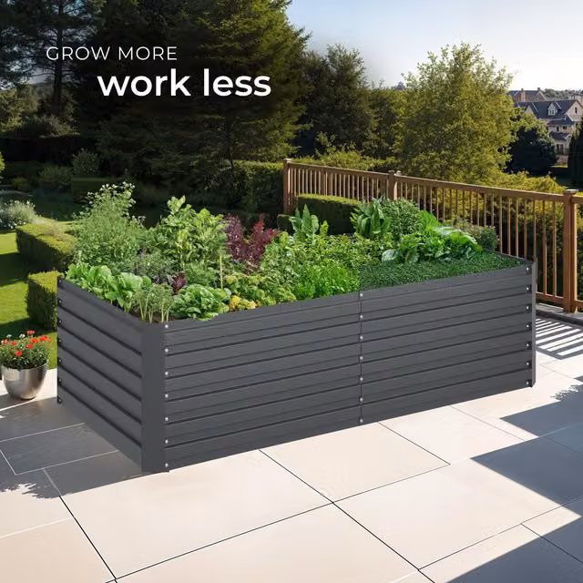 Tectake Galvanised Steel Raised Bed in Anthracite, 880 Litre Capacity, W: 200 cm, D: 80 cm, H: 56 cm