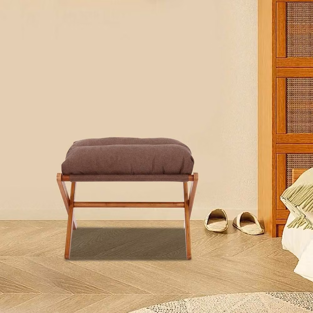 Havendro Bamboo and Cotton Footstool Ottoman in Brown, W/D/H: 36 x 35 x 36 cm – 3