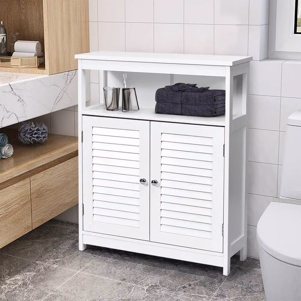 VOGREX White Wooden Freestanding Bathroom Cabinet with Roll Shutter Doors and Internal Shelves W/D/H: 80 x 60 x 2 cm – 2